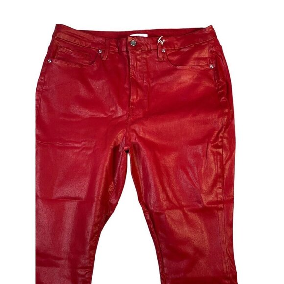 Good American Woman’s Good Waist Crop Jeans Ruby Coated Waxed Wetlook Skinny 22 - Picture 3 of 8